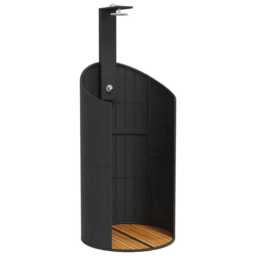 vidaXL Outdoor Shower, Swimming Pool Shower with Rotatable Spray, Patio Furniture for Garden Backyard, Black Poly Rattan and Acacia Wood 368212