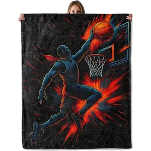 Basketball Sports Throw Blanket for Men Boys Kids, 50x60 in, Cozy Soft Warm Fleece Passion Ball Sport Design Blankets Gifts for Couch, Camping, Hiking Home Cabin Dorm Farmhouse Decor