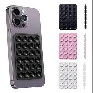 Suction Cup Phone Case Mount Double-Sided,Silicon Sticky Phone Stand for iPhone and Android, Hands-Free Strong Grip Holder for Selfies and Videos - Black Pink White Gray