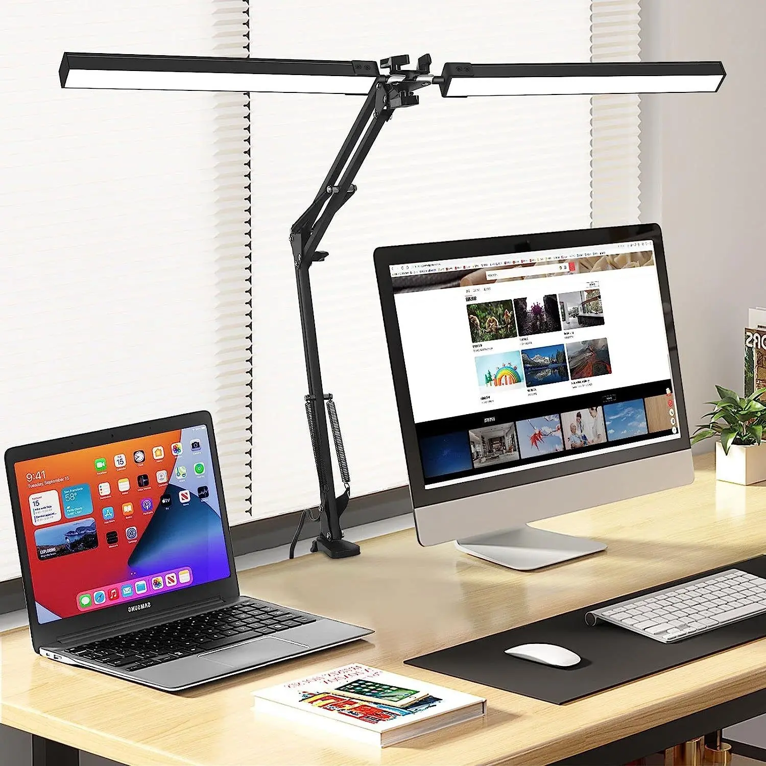 Dimmable LED Desk Lamp - Desk Lamps with 3 Color Modes, 10 Levels Brightness, Adjustable Metal Arm & Gooseneck Neck, DC Power Supply, Nail Task Lighting for Home Office Students, Bed Headboard Compatible