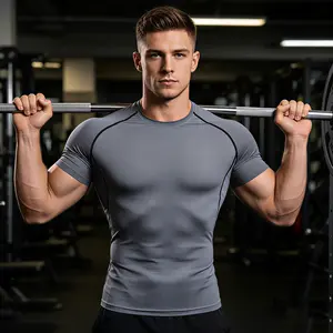 Men’s compression workout T-shirt, quick-dry breathable athletic short-sleeve tee, slim fit moisture-wicking gym top, performance fitness shirt for running and training, sizes S–3XL, gray/black/blue multi-color options, fast direct shipping to the U.S.