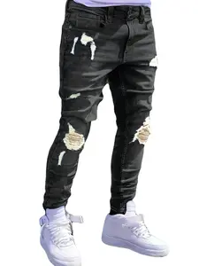 jeans for men Casual Washed Ripped skinny jeans Streetwear Plain Trousers Denim Pants Stretchy Pants For Men Pocket birthday outfits
