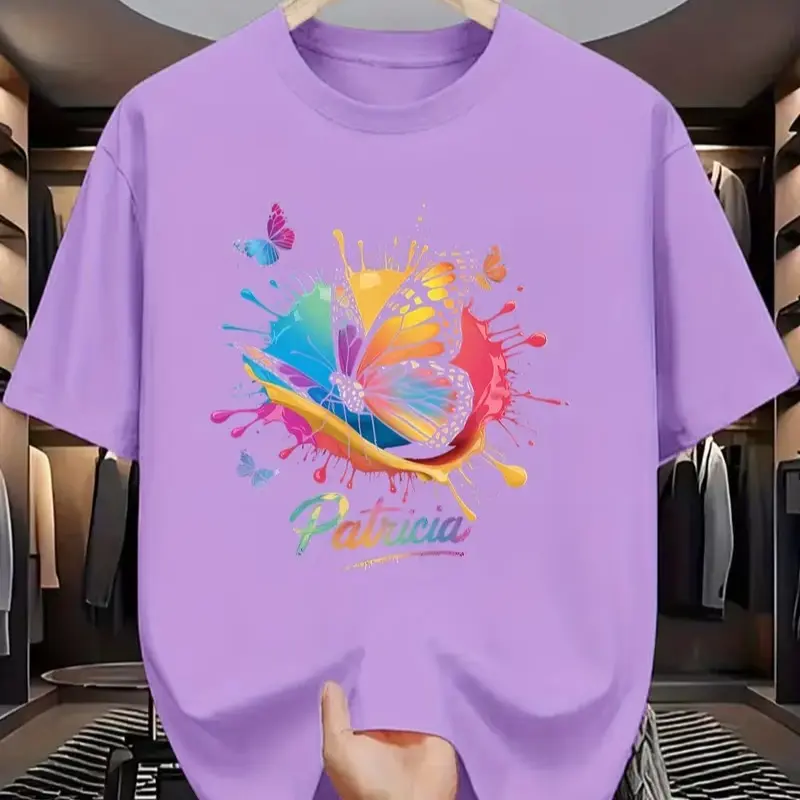 Vibrant Rainbow Butterflies Paint Splash Print T Shirt Art Aesthetic Casual Women T-Shirt This Comfortable And Versatile Short Sleeve Pullover Is Trendy And Suitable for All Seasons