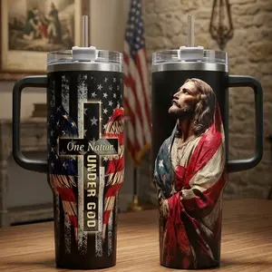 Forgiven Saviour Jesus 40oz Tumbler with Handle | Vintage Catholic Luke 23:34 Custom Cup 20oz No Handle | Gothic Dark Faith Insulated Mug | Christian Religious Spiritual Gift | Cup Holder Friendly