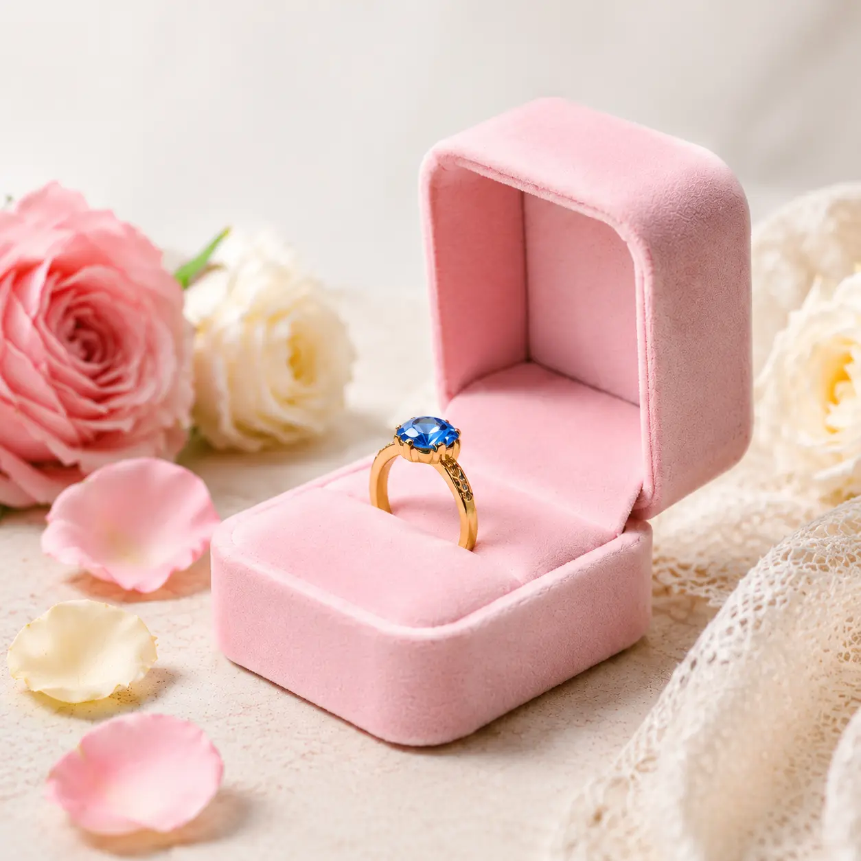 Oirlv Pink Velvet Single Ring Box - Lightweight Small Size Soft Texture Luxury High-Density Plush Single Box for Proposal, Engagement, Ring Storage Home Organizer Storage Case