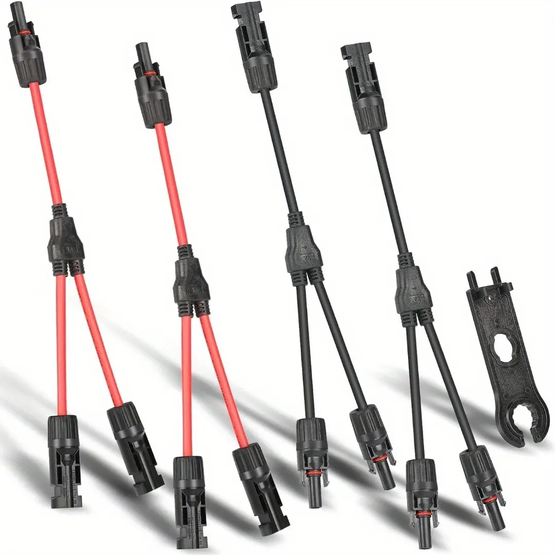 Reinforced 2-Pair Y-Branch PV Connector Plugs, 20A Parallel Adapter Cable Kit with 1 x Black Y-Branch Cable, Camping Accessory for Solar Panels, Charge Controllers & Solar Users