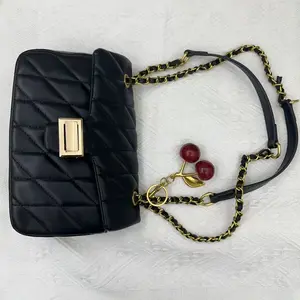 2026 Women's Quilted Shoulder Bag—Premium resin cherry keychain and wallet set, bag charm, suitable for car keys, an ideal gift for women on Mother's Day and birthdays.