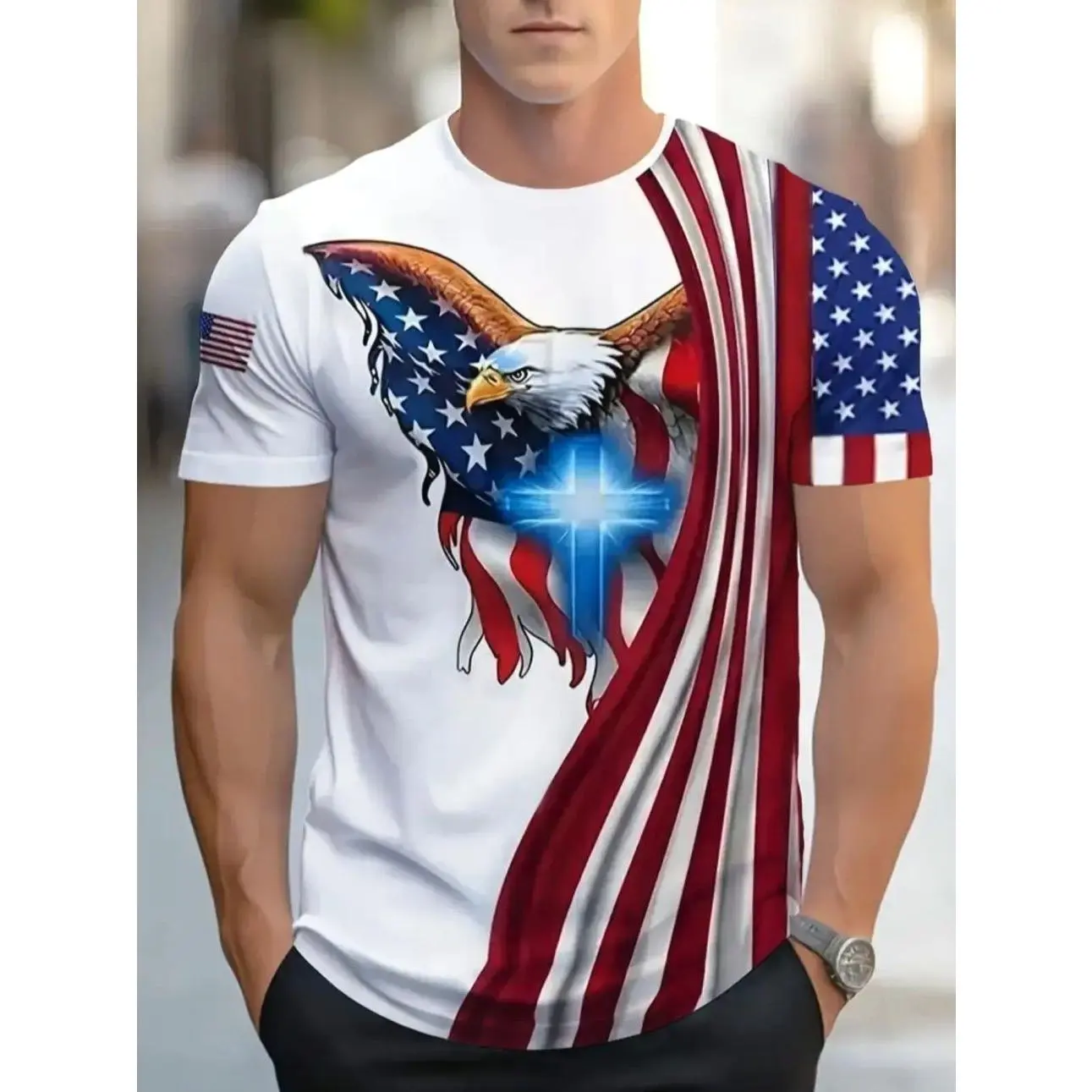 Men's Fashion T-Shirt, Casual Creative Design, Minimalist Style All Over Print Thin Fabric Fitted All Seasons Wear