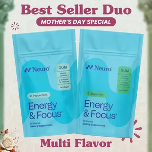 Best Seller Duo - Energy & Focus Caffeine Gum - Multi Flavor (2-Bulk Pouches)