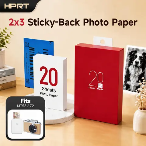 2×3-inch photo paper for HPRT Z2 and MT53 — self-adhesive (peel-and-stick); available in packs of 20–60 sheets. homedecor, Printer, Cabinet