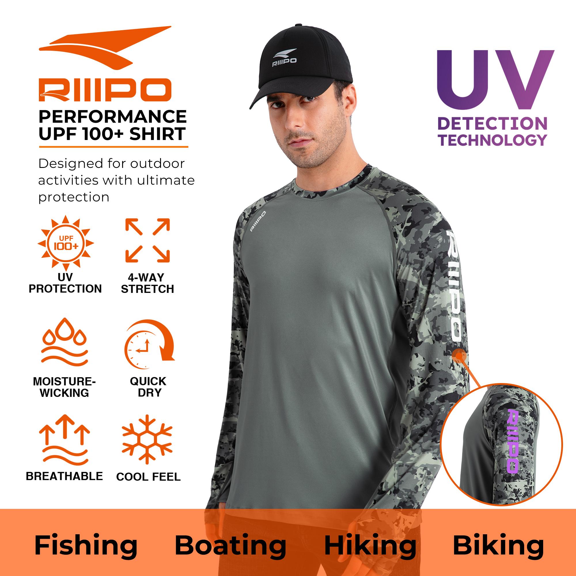 【Clearance】R30 Long Sleeve Crew Neck Sport T-Shirt w/ UV Detection Logo Thumbhole Men UPF 100+ Sun Protection Lightweight Quick Dry Moisture Wicking Breathable Cooling Athletic Activewear for Outdoor Sports Gym Workout Running Hiking Fishing Boating
