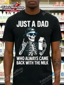 Funny "Just A Dad Who Always Came Back with The Milk" T-Shirt for Men - Retro Dad Joke Graphic Tee with Milk Run Design, Comfortable Casual Fit for Father's Day Gifts & Casual Attire, Men's 100% Cotton Crew Neck T-Shirts, Classic Fit Casual Attire