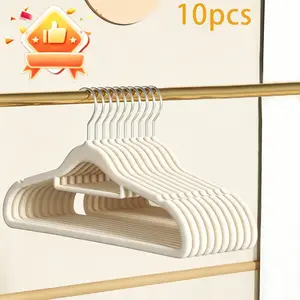 10pcs flocked clothes hanger - conforms to ergonomic curves - clothes will not deform when hung for a long time，and are anti-slip  - flocked does not shed lint, saves space, off-white, black, gray