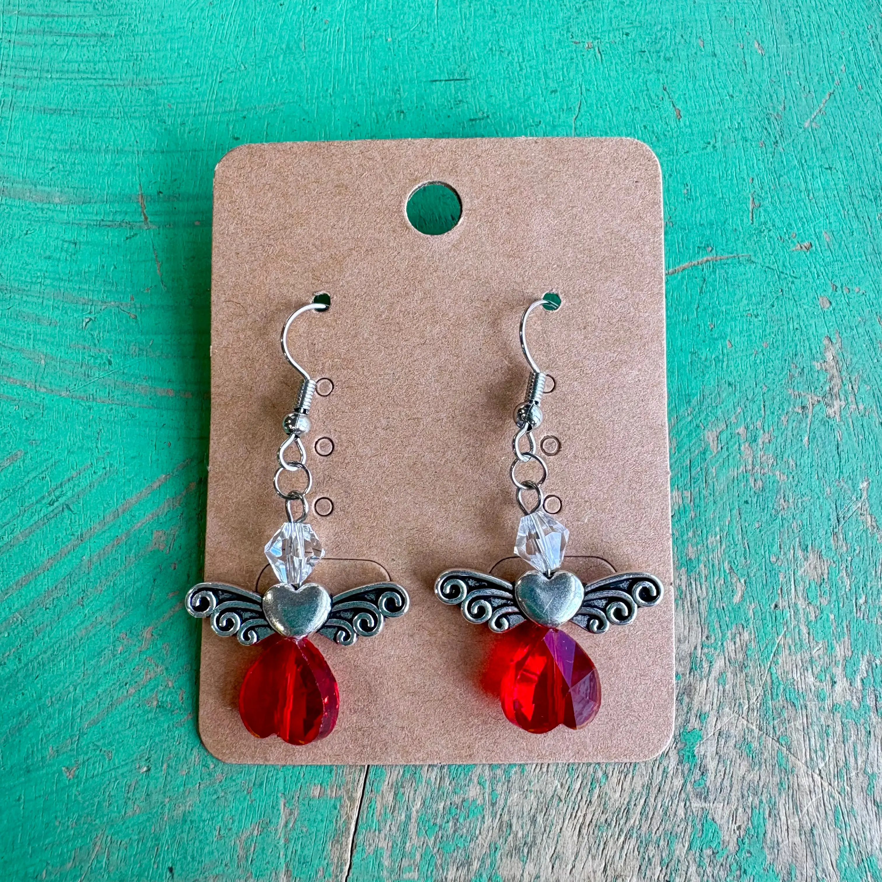 Red Heart Angel Earrings