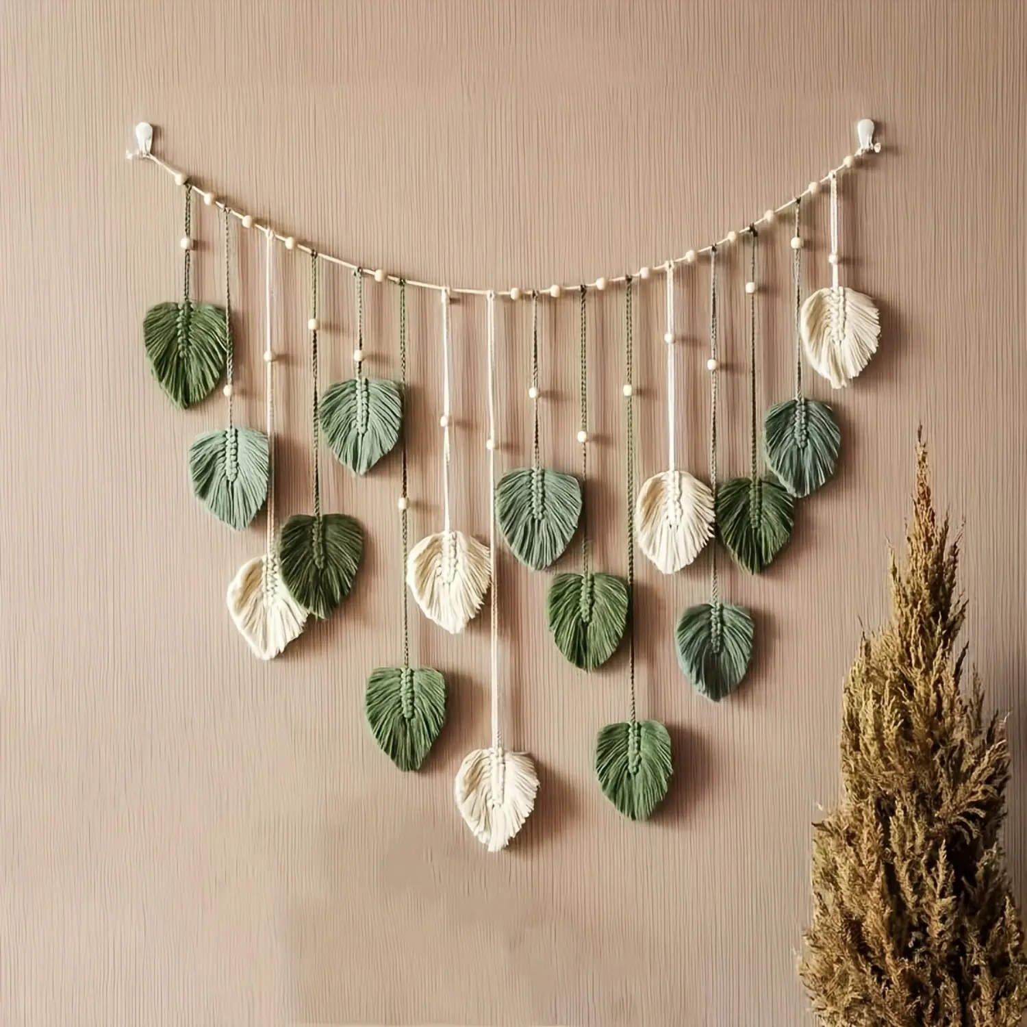 Bohemian macrame leaf wall hanging. Ideal for bedroom, kitchen, dining & bathroom decor with its Bohemian - rustic style. A perfect gift for mom|Home Decor Gifts Ornaments Hangable Decoration