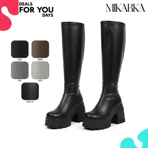 Platform Sock Boots For Women Knee High Stretch Knit Boot Round Toe Chunky Block Heel Easy Pull On Party Work Casual Warm Comfy Outdoor Walking Streetwear Evening Nightout Trendy Footwear for Spring Summer Fashion Long Tall Dressy Shoes Deals For You Days
