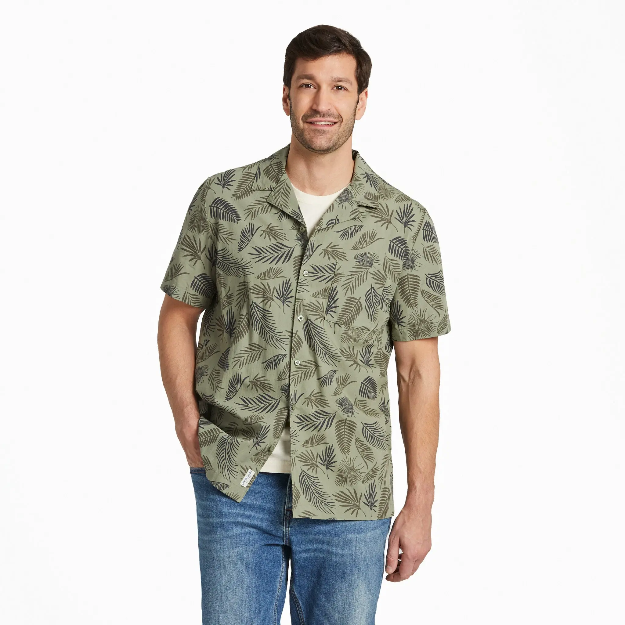Men's Falling Ferns Pattern Camp Shirt