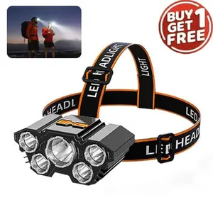 Waterproof Headlamp 2 Pack, 5-LED Rechargeable LED Head Light, 4 Lighting Modes, USB Charging, Super Bright for Hiking, Fishing, Running in Rain, Snow, Dust, Hands-Free Flashlight for All Weather