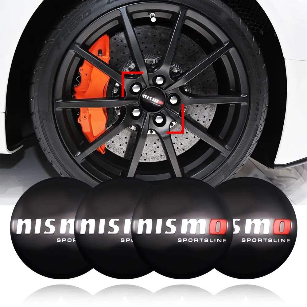Nismo Car Wheel Center Stickers, Waterproof Sunproof Decorative Accessories, 4 Pieces 56mm Custom Logo Decals for Vehicle Modification
