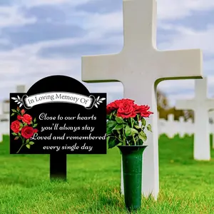 Acrylic Memorial Plaque with Rose Design, Waterproof Garden Grave Marker, Outdoor Decorative Stake, 27cm x 16.9cm, Suitable for Cemeteries