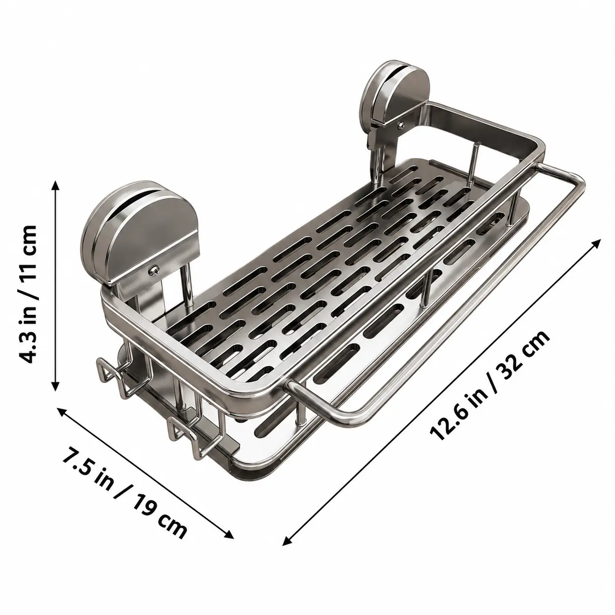 No Drilling Suction Cup Over-Sink Shelving & Storage Rack, Rust-Resistant Aluminum-PVC Kitchen Bath Storage Holder with Towel Bar, Hidden Hooks, Removable Drip Tray, Water-Resistant Cleaning Supplies Organizer, Reduces Countertop Clutter, 12.6×7.5×4.3in