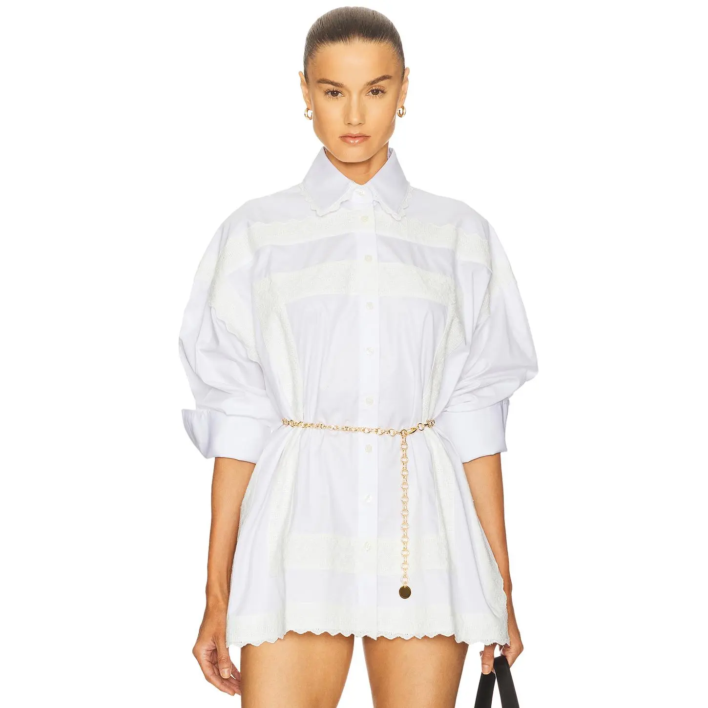 Helsa The Summer Overshirt With Vintage Swiss Embroidery in White