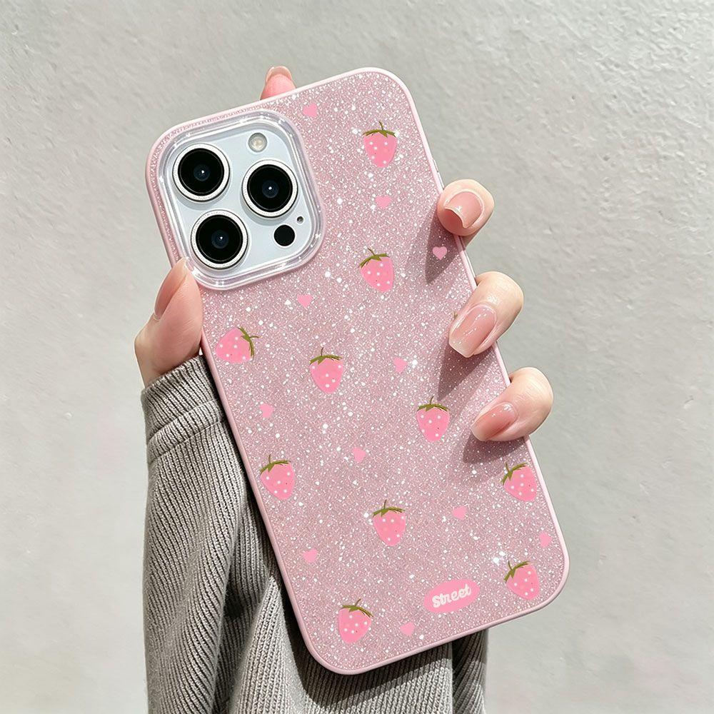 Glitter Strawberry iPhone Case iPhone 17 16 15 14 13 Promax Pro Air Plus,Shockproof & Durable Protective Case Kawaii Strawberry Glitter Phone Case beautiful phone protection case