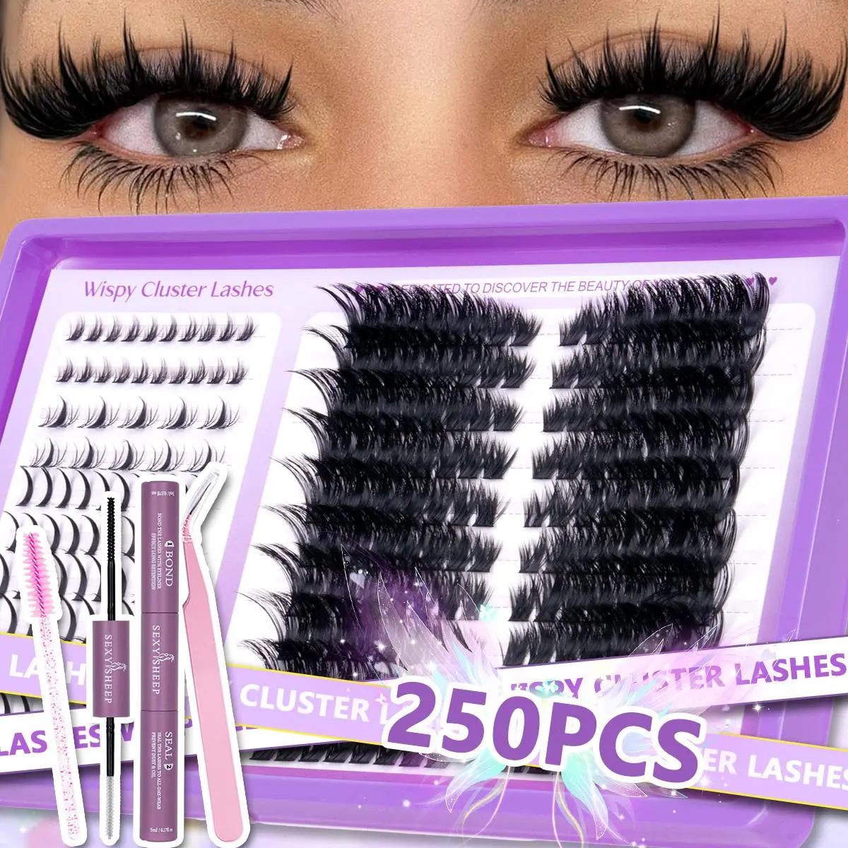 DIY Lash Extension Kit Volume Lash Clusters with Spikes Lash Extension Bottom Lashes with Lash Bond and Seal Tweezer