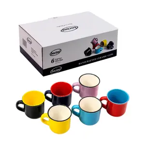 Bacimi Ceramic Espresso Demitasse Mini Mugs W/Handles 3.04oz 6 Pack Multicolor