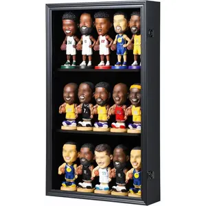 Bobblehead display box, action character display box, shaking head shadow box, wall cabinet suitable for 15 small statues, lockable, fade resistant, UV resistant, suitable for shaking head toys, black