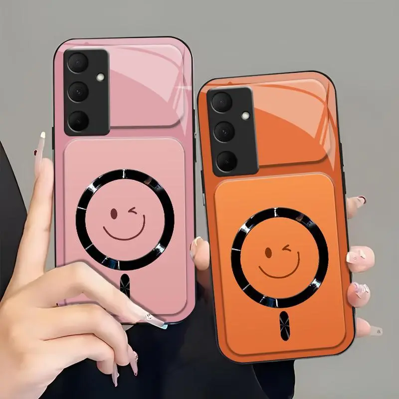 Winking Smiley MagSafe Compatible Smartphone Casing, Glossy Camera Lens Protector for Galaxy A35 952 - Cellphone Accessories
