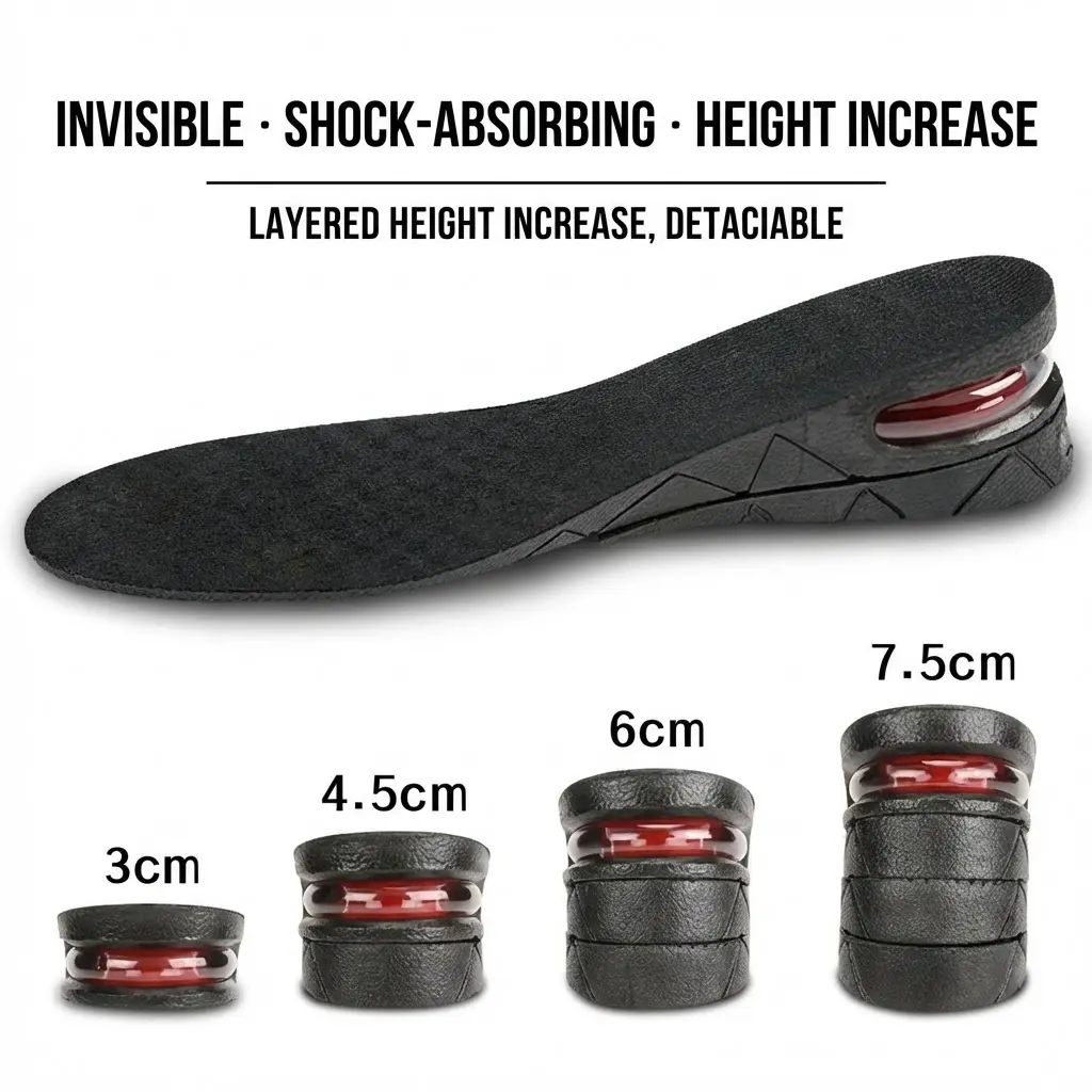 Detachable Height Increase Insoles - Invisible Air Cushion Shock-Absorbing Insoles for Men & Women, Breathable Heightening Insoles, Height Maximizer