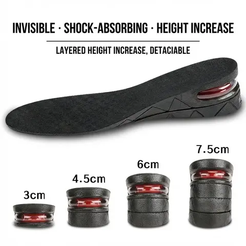 Detachable Height Booster Insoles for Adults - 1 Pair Invisible Air Cushion Shock-Absorbing, Breathable 6cm-2.36inch Supportive Soles Shoe Inserts