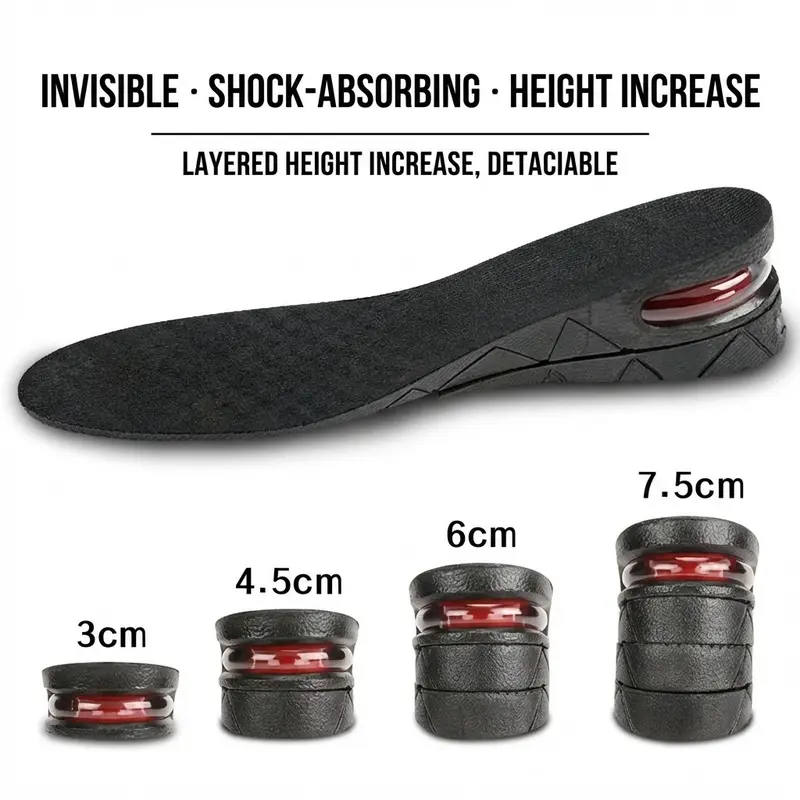 Detachable Height Booster Insoles for Adults - 1 Pair Invisible Air Cushion Shock-Absorbing, Breathable 6cm-2.36inch Supportive Soles Shoe Inserts