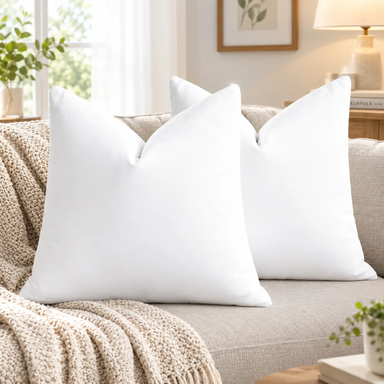 TOPWAVE 24x24 in Soft Cover Pillow Inserts - Lightweight, Fluffy Decorative Home Accents for Bedroom, Living Room, Couch (1 or 2 Pack)