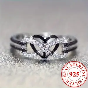 2.8g 925 Sterling Silver Infinity Heart Ring with Cubic Zirconia - Elegant Ladies Wedding and Proposal Jewelry Gift