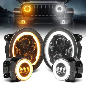 Upgrade 9'' Halo Headlights & Fog Lights with DRL for 2018-Later Jeep Wrangler JL & Gladiator JT