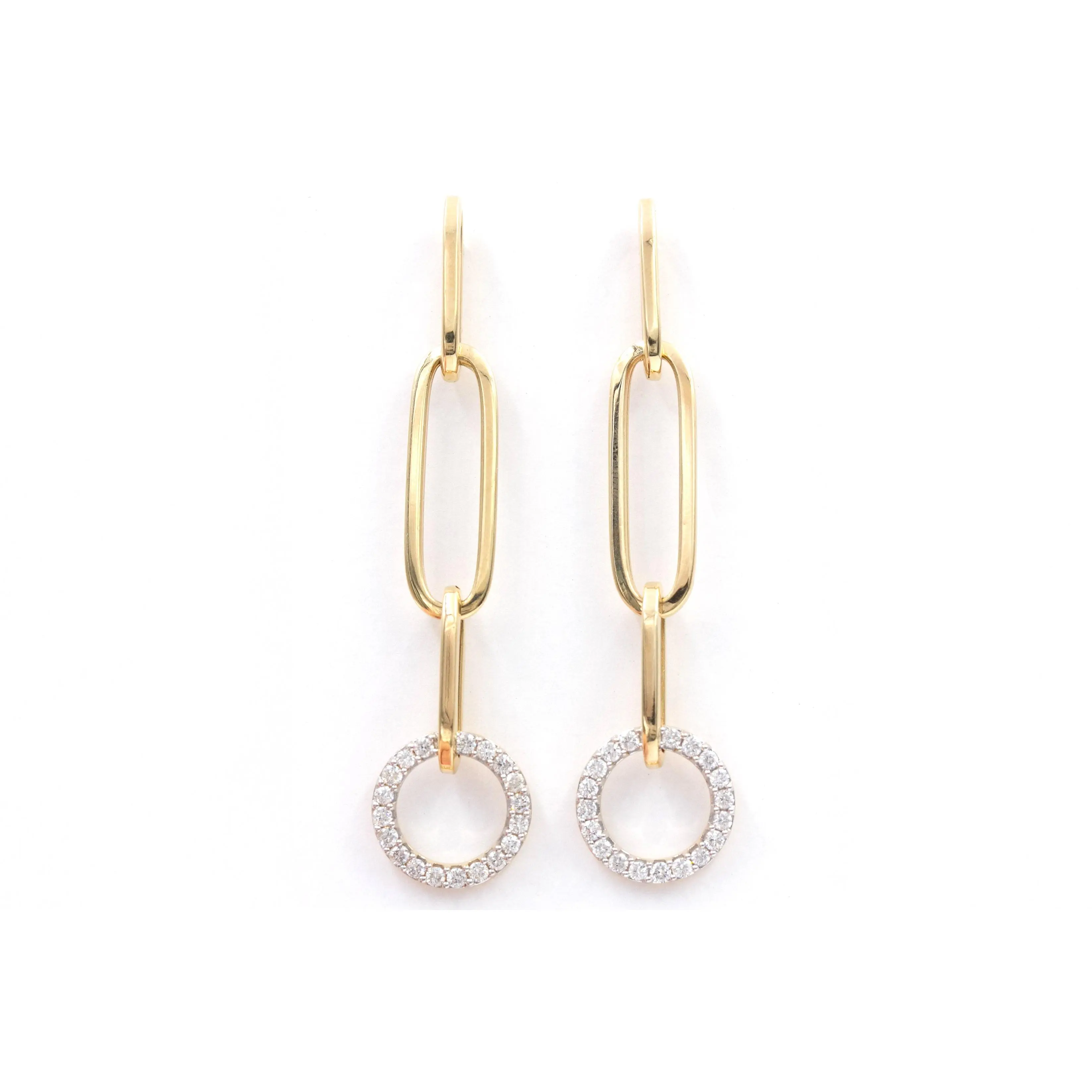 Diamond Circle Link Drop Earrings - 14k Yellow Gold - 0.75ctw