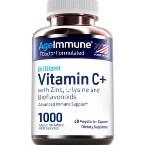 AgeImmune Vitamin C 1000mg Complex with L-Lysine 500mg, Zinc Gluconate 12mg, Bioflavonoids 300mg. Doctor Formulated Magnesium Stearate Free Supplements for Healthy Immune System Support.