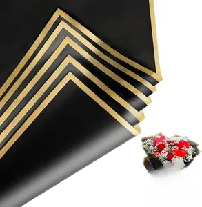 20 Sheets Floral Wrapping Paper, Waterproof Bouquet Wrapping, 22.8x22.8IN,Florist Supplies , DIY Gift Box, Wedding & Birthday Gifts, Gold Edge (Black)