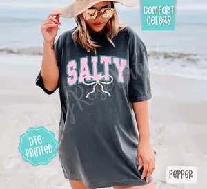 Salty Bow Comfort Colors Tshirt, Cute Summer Tee, Girly Beach Shirt
