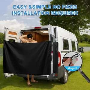 3pcs Set Magnetic Hook Fixed RV Tailgate Privacy Curtain, Adjustable Rear Door Shower Curtain with Replacement Window Hooks and Side Privacy Panels, Double-Layer Protection for Camping and Travel