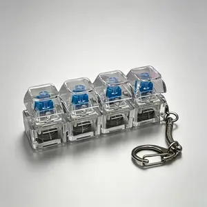 Creative Fidget Button Keychain, Stress Relief Switch Tester Toy, Glowing Transparent Keycap Fidget Toy, Portable Decompression Play Toy for Teens & Adults