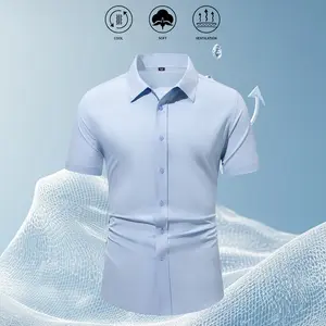 Spring and summer men's ice silk elastic short-sleeved shirt business professional dress non-ironing suit shirt casual short-sleeved tooling