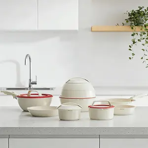 OMTM 19pcs Ceramic Non Stick Pots and Pans Set with Detachable Handle, Space-Saving Nestable Cookware Set for Kitchen, Dishwasher & Oven Safe, Eco-Friendly Non-Toxic (PFOS, PFOA Free)