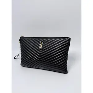 Pre-owned Yves Saint Laurent leather Clutches & Wristlets Saint Laurent YSL Monogram Matelassé Zip Pouch Clutch ZS002YS
