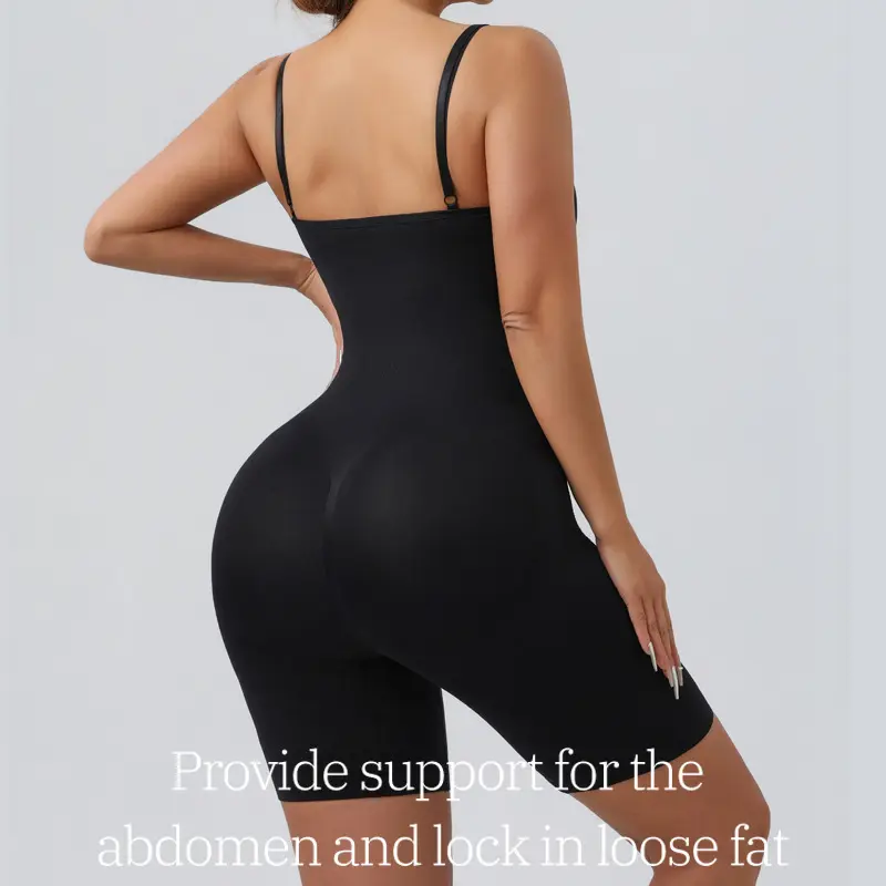 Adjustable Spaghetti Strap Mid Thigh Body Shaper Shorts For Women, Detachable Double Hook Waist Trainer Tummy Control Butt Lifting Ribbed Seamless Sculpting Shapewear Bodysuit Hourglass Figure Under Daily Dresses Outfits