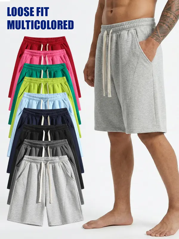 Men's Casual Cotton Playful-Striped Shorts Ideal for workouts, jogging, and everyday lounging at home. Soft against the skin with moisture-wicking properties. Features a high-stretch drawstring waistband for adjustable fit. Relaxed straight-leg silhouette