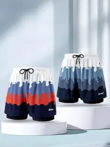 No Embarrassment Swim Trunks Men's Quick Dry Swimwear with Colorful Gradient Design and Adjustable Drawstring for Comfort