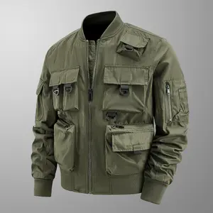 Outdoor Windproof Zip Jacket Men's Vintage Baseball Suit Multi-Pocket Wear Tooling Jacket Tactical Jacket Fashion Farm coat